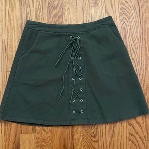Army Green Denim Skirt w/ laces and zipper